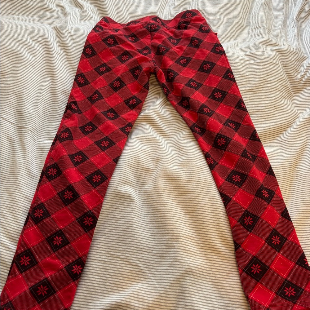 Cozy Red and Black Plaid Kids Leggings